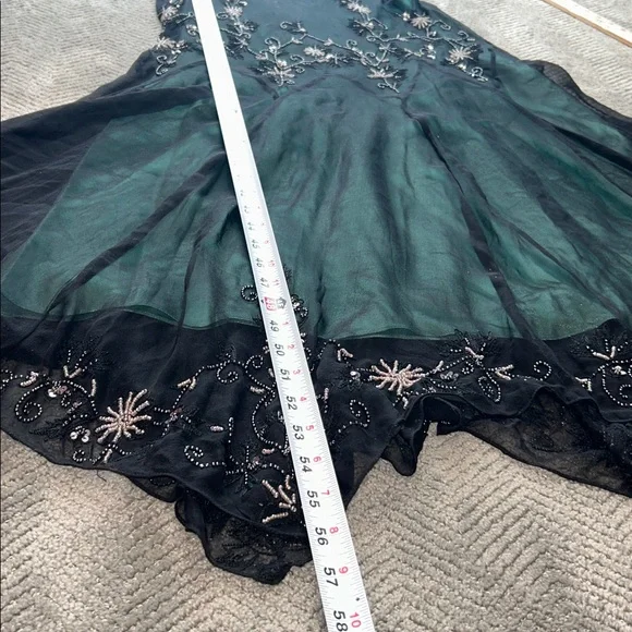 Adrianna Papell Dark Green Embellished Gown Silk Beaded Evening Gown Size 4 - Picture 15 of 16